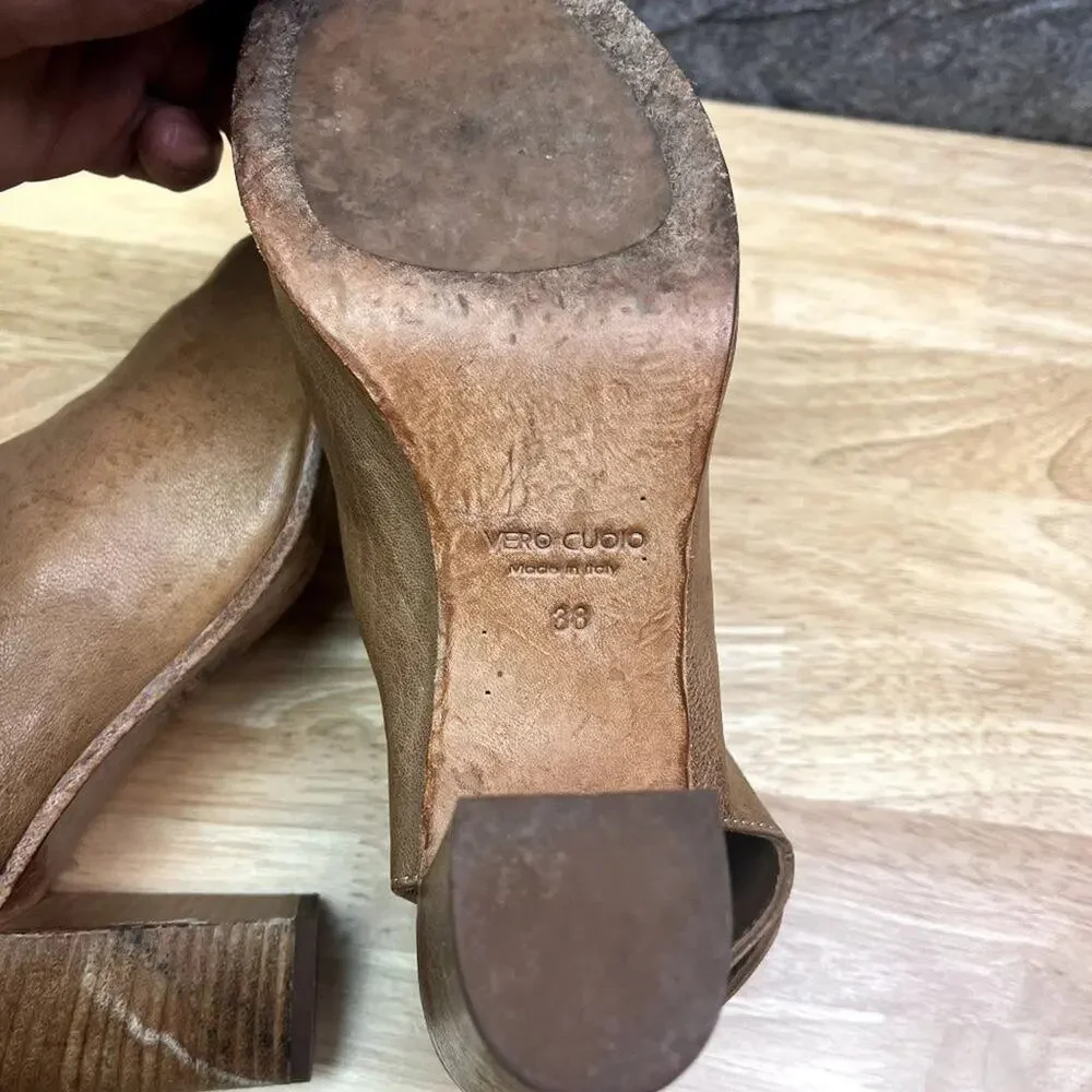 Mimosa Sandal Bootie Women's Size 8.5 Brown Leather Peep Toe 3.5